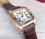 Copy Cartier Santos 100 Rose Gold White Face Roman Brown Leather Band 36mm Watch